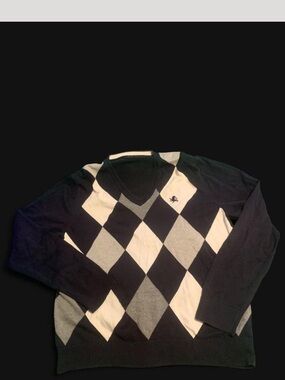 Express Men's Black, White & Gray Argyle V-Neck Sweater